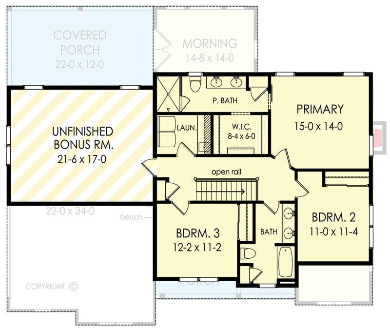 Plan 790181GLV: Charming Country Craftsman House Plan with 3 Beds and Bonus Room - Floor Plan - 2nd Floor - Country, Craftsman, Farmhouse, Modern Farmhouse, New American, Traditional