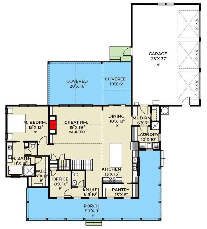 Plan 280261JWD: Modern Farmhouse Plan with 4-5 Bedrooms and Large Wrap-Around Porch - Floor Plan - Main Level - Country, Farmhouse, Modern Farmhouse, New American, Southern Traditional