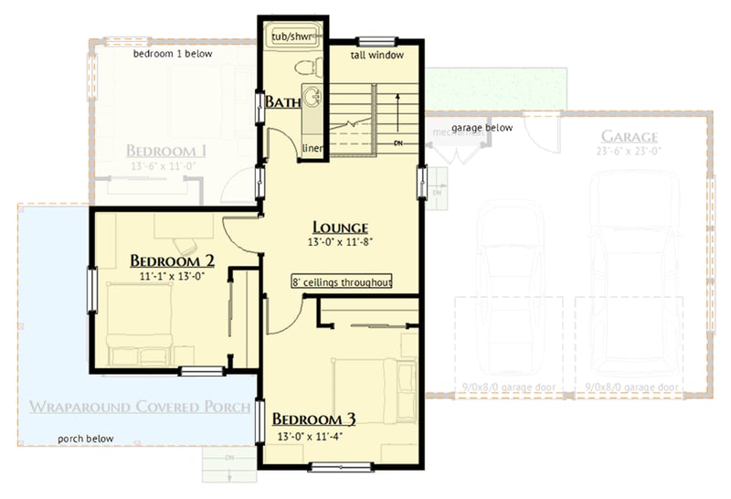Plan 180023VNW: Modern Farmhouse House Plan with 3 Beds and Wrap-Around Porch - Floor Plan - 2nd Floor - Country, Modern Farmhouse