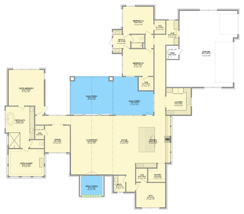 Plan 150018HRP: Contemporary Hill Country House Plan with 3-4 Beds and Two-Story Great Room - Floor Plan - Main Level - Contemporary, Hill Country, Transitional