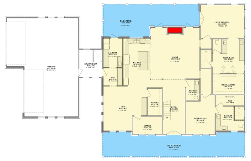 Plan 150019HRP: New American Farmhouse House Plan with 6 Bedrooms and Two Story Living Room - Floor Plan - Main Level - Farmhouse, Modern Farmhouse, New American
