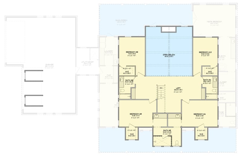 Plan 150019HRP: New American Farmhouse House Plan with 6 Bedrooms and Two Story Living Room - Floor Plan - 2nd Floor - Farmhouse, Modern Farmhouse, New American