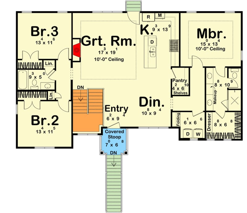 Plan 623610DJ: Charming 3-Bedroom Traditional House Plan with Attached 2-Car Garage - Floor Plan - Main Level - Traditional
