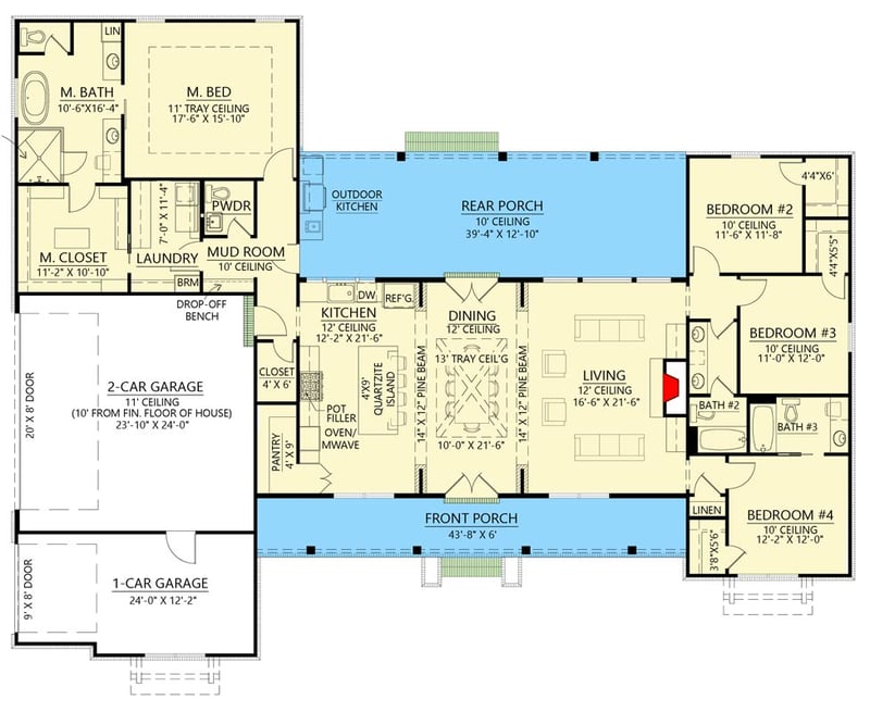 Plan 56568SM: Modern Farmhouse Plan with 4 Bedrooms and Outdoor Kitchen - Floor Plan - Main Level - Farmhouse, Modern Farmhouse, New American