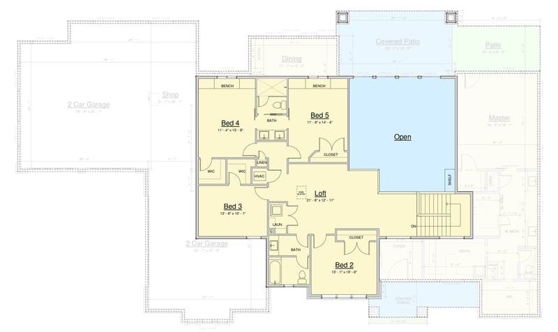 Plan 910151WHD: Modern House Plan with 5 Bedrooms 4-Car Garage and Loft - Floor Plan - 2nd Floor - Contemporary, Modern, Prairie