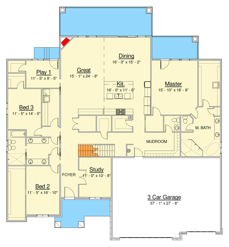 Plan 910152WHD: Spacious Craftsman House Plan with 8 Bedrooms, Bonus Room, and 3-Car Garage - Floor Plan - Main Level - Craftsman