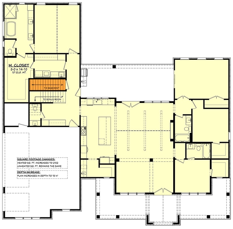 Plan 52032HZ: Modern Farmhouse House Plan with 3 to 4 Bedrooms and 2600 Sq Ft - Floor Plan - Basement Stairs Location - Country, Hill Country, Modern Farmhouse, New American, Traditional, Transitional