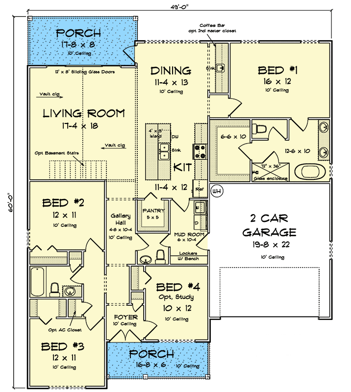 Plan 52529WM: Inviting Country House Plan with Flex Room and Split Bedrooms - Floor Plan - Main Level - Country, Traditional