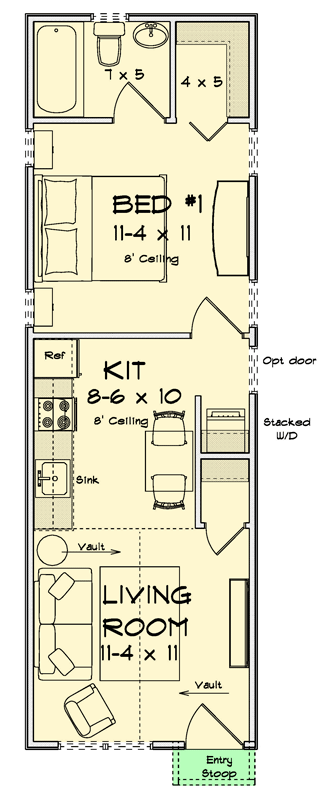 Plan 52530WM:  One Bedroom Cottage House Plan with Efficient Single Level Layout - Floor Plan - Main Level - Cottage, Ranch