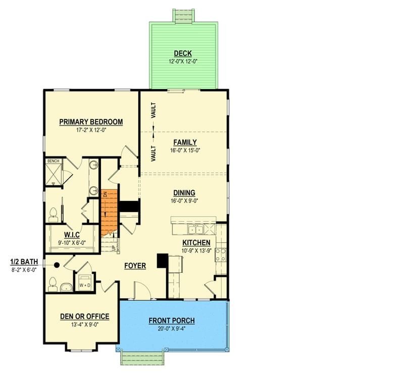 Plan 83681CRW: Craftsman Farmhouse Plan with 3 Beds and Inviting Front Porch - Floor Plan - Optional Basement Stairs - Modern Farmhouse, New American, Southern, Traditional
