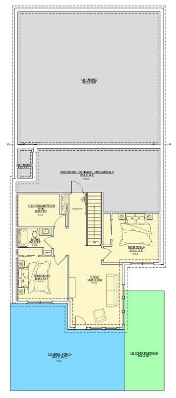 Plan 744523ABR: Rustic Farmhouse House Plan with 4 Bedrooms 3-Car Garage and Expansive Deck - Floor Plan - Basement Level - Craftsman, Mountain, Rustic