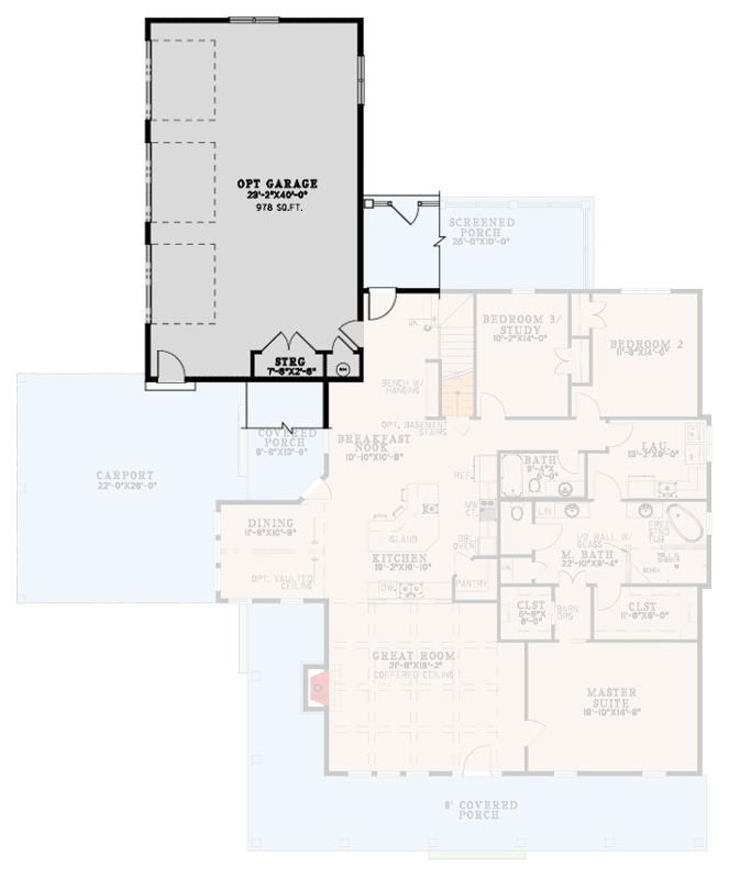 Plan 70952MK: Cottage Bungalow House Plan with 3 Beds and Wrap Around Porch - Floor Plan - Optional Garage Layout - Bungalow, Cottage, Farmhouse