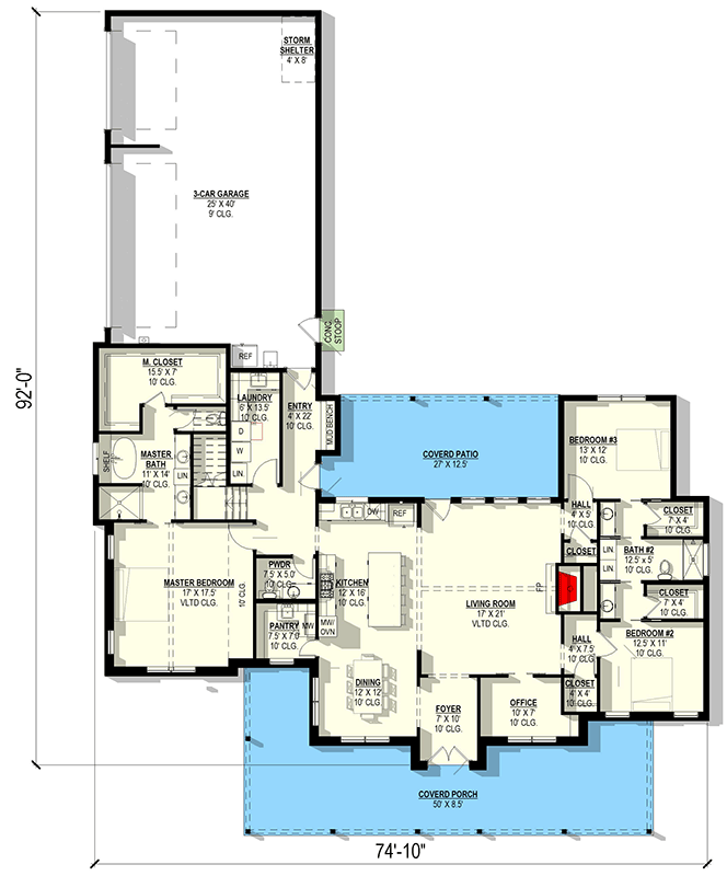 Plan 405113FDC: Spacious New American House Plan with First Floor Master and 3 Car Garage - Floor Plan - Main Level - Modern Farmhouse, New American