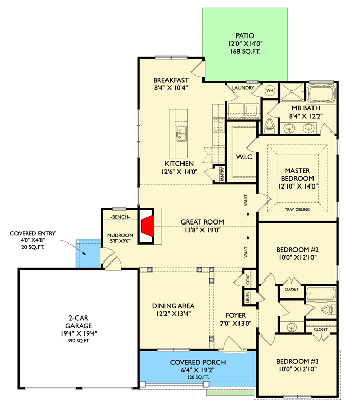 Plan 750033LDG: Craftsman Modern Farmhouse House Plan with 3 Beds and 2 Car Garage - Floor Plan - Main Level - Country, Craftsman, Modern Farmhouse
