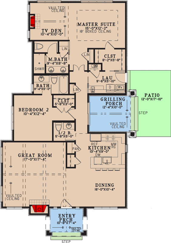 Plan 70961MK: European Cottage House Plan with Split Bedrooms and Cozy Den - Floor Plan - Main Level - Cottage, European