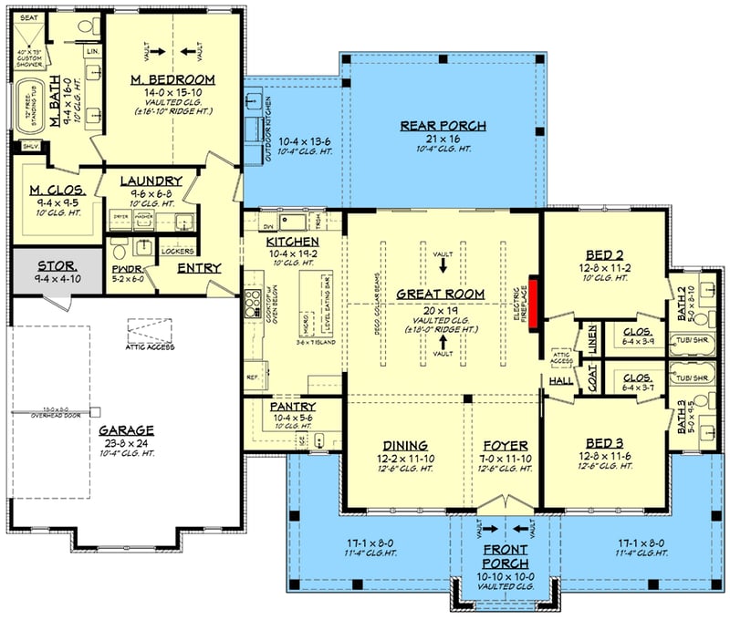 Plan 52035HZ: Spacious Modern Farmhouse House Plan with 3 Bedrooms and Outdoor Kitchen - Floor Plan - Main Level - Modern Farmhouse, Southern, Traditional, Transitional