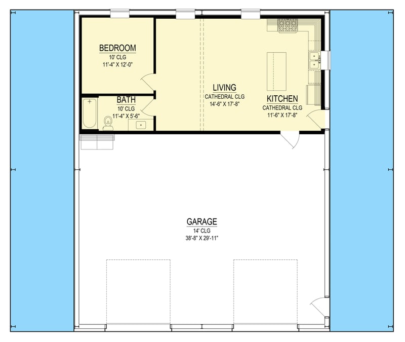 Plan 170014ADS: Modern Barndominium RV Garage with One Bedroom Apartment and Workshop - Floor Plan - Main Level - Barndominium, Modern Farmhouse