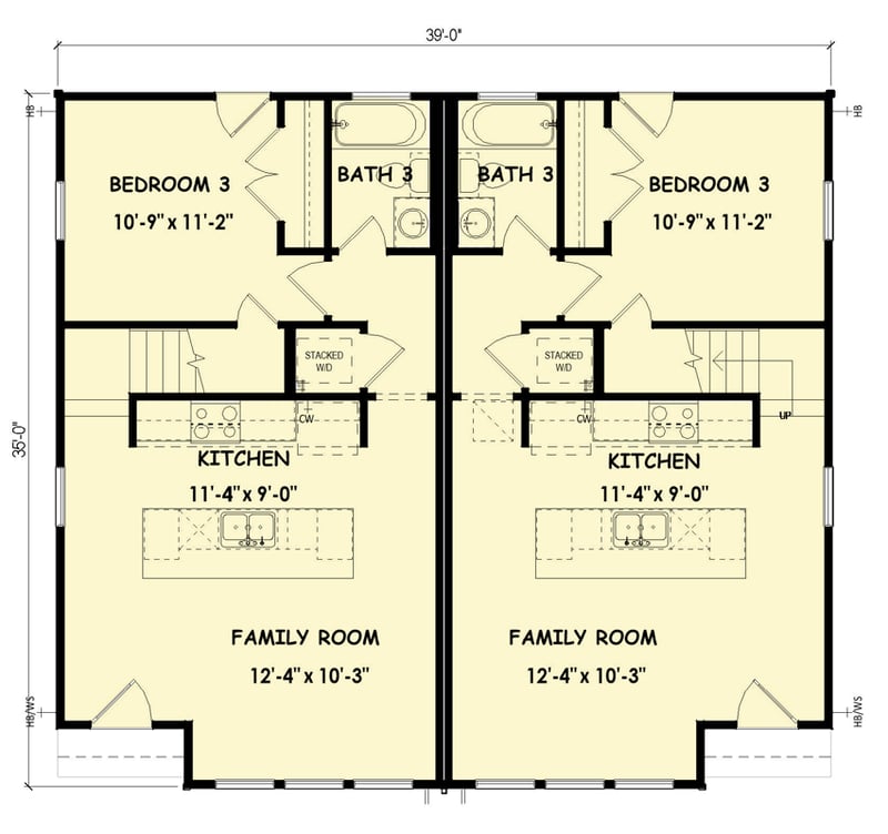 Plan 100370GHR: Contemporary Modern Duplex House Plan with Primary Suite Upstairs - Floor Plan - Main Level - Contemporary, Modern