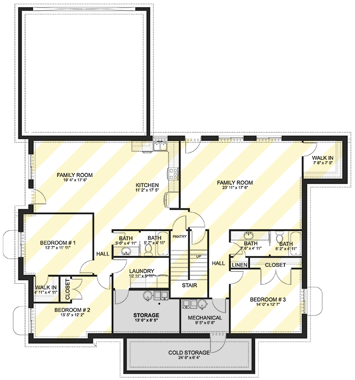 Plan 61737UT: Craftsman Farmhouse House Plan with Vaulted Living and Rear Garage - Floor Plan - Optionally Finished Lower Level - Craftsman, Farmhouse, Traditional