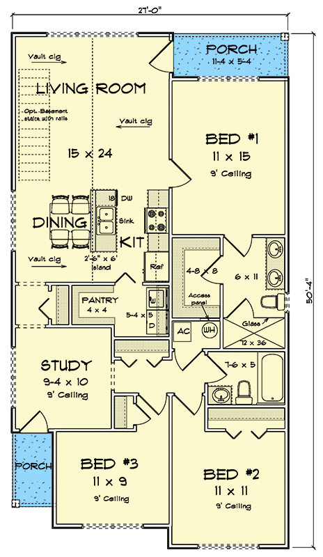 Plan 52540WM: Country Ranch House Plan with Walk-in Pantry and Private Bedroom Wing - Floor Plan - Main Level - Country, Ranch, Traditional