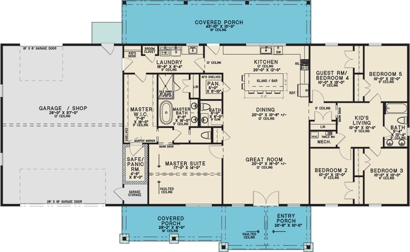 Plan 700507SND: New American House Plan with Vaulted Ceilings and Optional 5th Bedroom - Floor Plan - Main Level - Mountain, New American