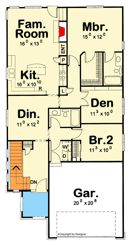 Plan 42741DB: Craftsman House Plan with Flex Space and Main-Level Master - Floor Plan - Main Level - Craftsman, French Country