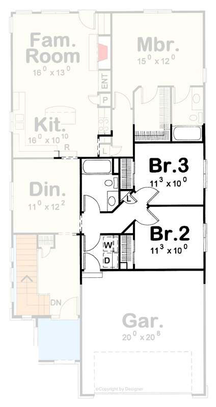 Plan 42741DB: Craftsman House Plan with Flex Space and Main-Level Master - Floor Plan - Optional 3rd Bedroom - Craftsman, French Country