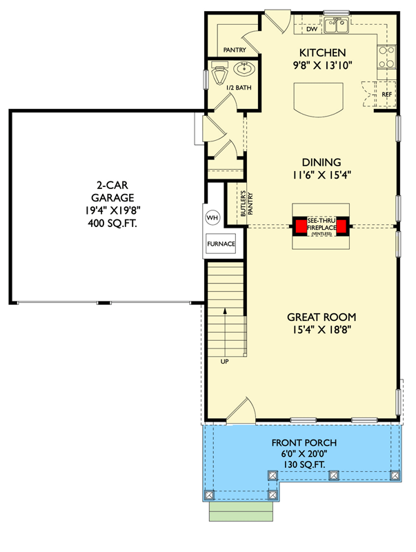Plan 750035LDG: Country Traditional House Plan with Upstairs Primary Suite and Butler Pantry - Floor Plan - Main Level - Country, Traditional
