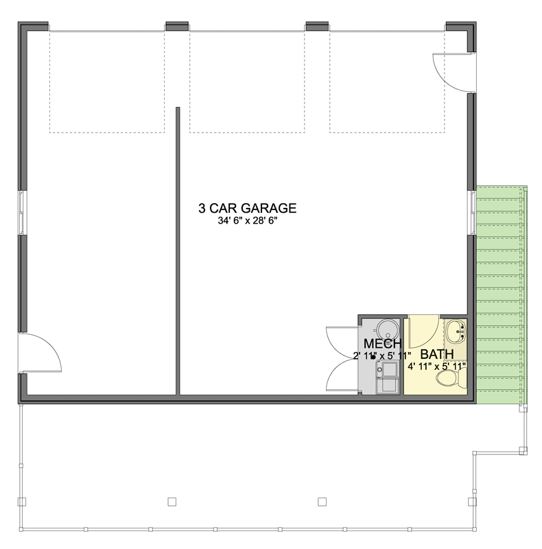 Plan 61740UT: Traditional House Plan with Two Bedrooms and Three Car Garage - Floor Plan - Main Level - Traditional