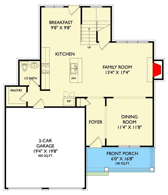Plan 750038LDG: Four Bedroom Traditional House Plan with Butler Pantry and Front Porch - Floor Plan - Main Level - New American, Traditional, Victorian