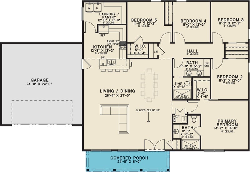 Plan 700508SND: Modern Barndominium House Plan with Open Gathering Area and 2 Car Garage - Floor Plan - Main Level - Barndominium, Farmhouse, Modern, New American