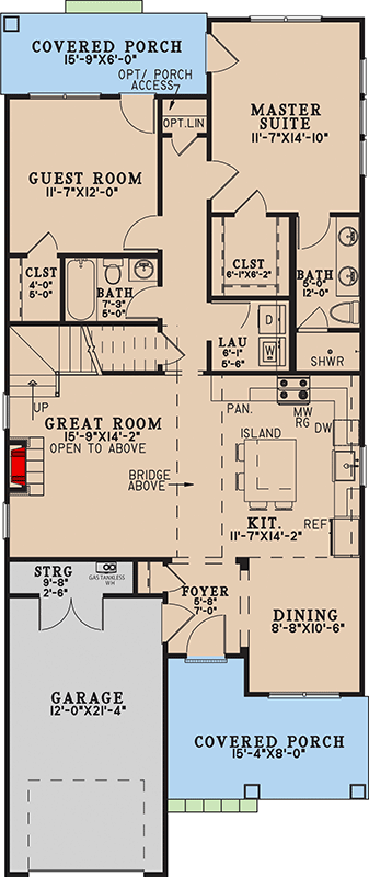 Plan 70963MK: Modern Farmhouse House Plan with Loft, Bonus Room, and Rear Porch - Floor Plan - Main Level - Farmhouse