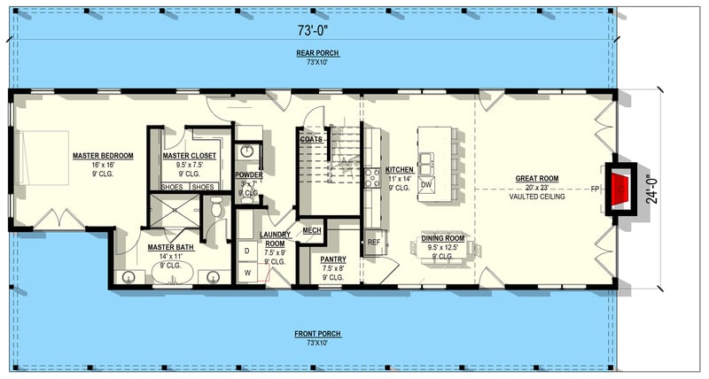 Plan 405119FDC: Two Bedroom Barndominium House Plan with Home Office and Vaulted Great Room - Floor Plan - Main Level - Barndominium