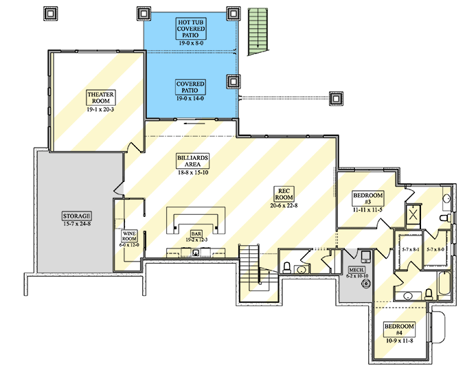 Plan 95353RW: Contemporary Mountain House Plan with Three Bedrooms and Expansive Covered Decks - Floor Plan - Optionally Finished Lower Level - Contemporary, Mountain