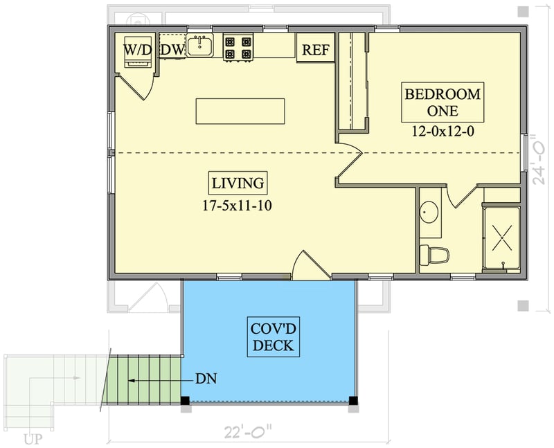 Plan 95362RW: Charming 1 Bed 1 Bath Garage Apartment House Plan with 660 Sq Ft - Floor Plan - 2nd Floor - Craftsman, Traditional