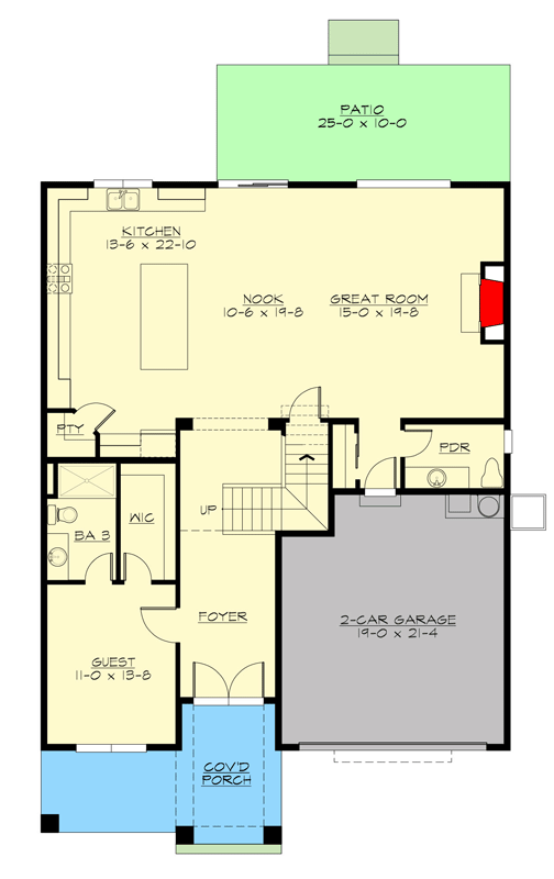 Plan 230011JD: Five-Bedroom Modern Craftsman House Plan with Game Room and Upstairs Master - Floor Plan - Main Level - Contemporary, Modern, Northwest