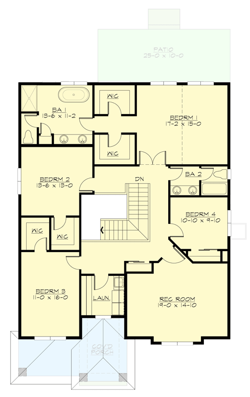 Plan 230011JD: Five-Bedroom Modern Craftsman House Plan with Game Room and Upstairs Master - Floor Plan - 2nd Floor - Contemporary, Modern, Northwest