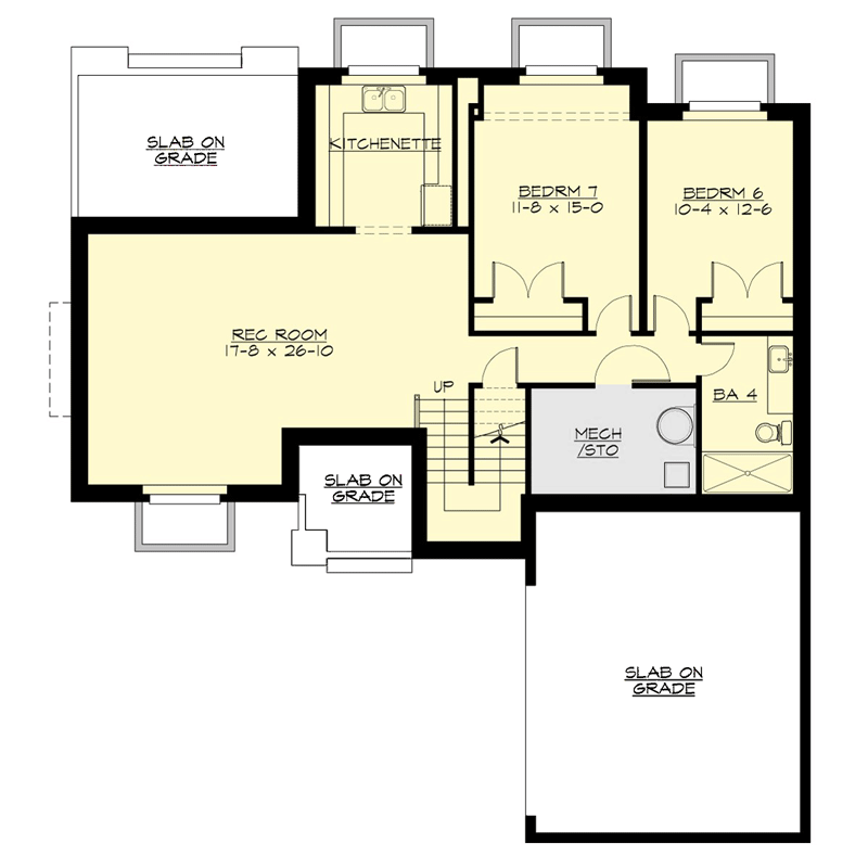 Plan 230012JD: Contemporary 6-Bedroom House Plan with Daylight Foundation and Bonus Room - Floor Plan - Basement Level - Contemporary, Modern