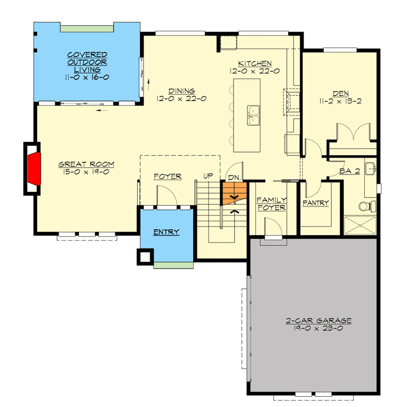 Plan 230012JD: Contemporary 6-Bedroom House Plan with Daylight Foundation and Bonus Room - Floor Plan - Main Level - Contemporary, Modern