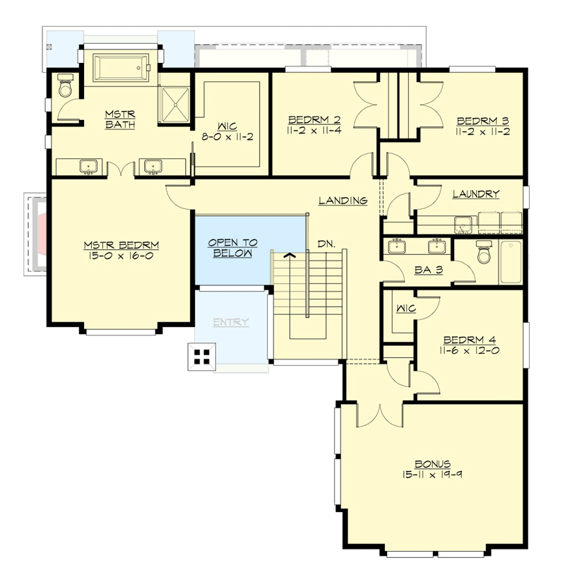 Plan 230012JD: Contemporary 6-Bedroom House Plan with Daylight Foundation and Bonus Room - Floor Plan - 2nd Floor - Contemporary, Modern