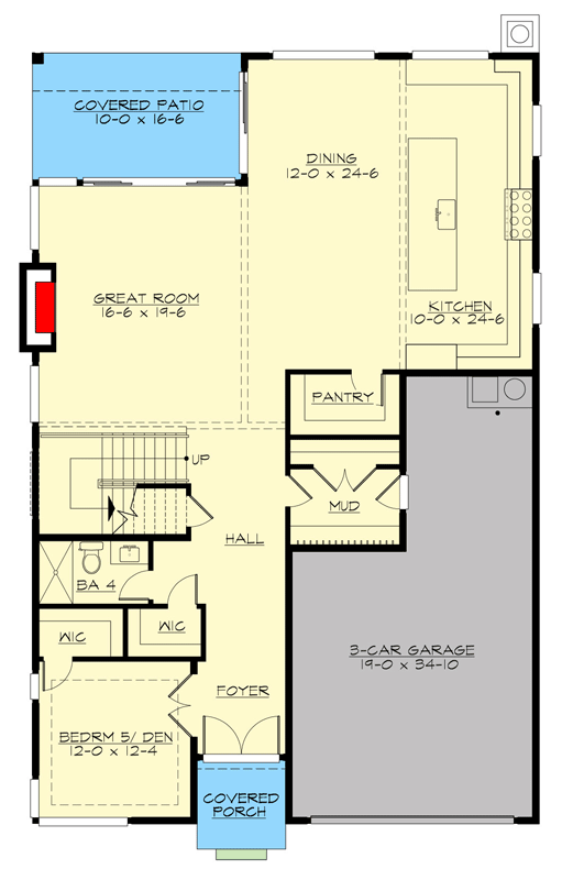 Plan 230016JD: Elegant 4 Bedroom Modern Craftsman with 3868 Sq Ft Formal Dining - Floor Plan - Main Level - Craftsman, New American