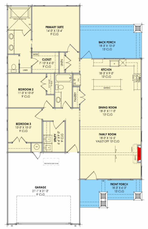 Plan 818201JSS: 3-Bed Modern Farmhouse Cottage Plan with 2-Car Garage and Vaulted Family Room - Floor Plan - Main Level - Bungalow, Cottage, Country, Craftsman, Modern Farmhouse