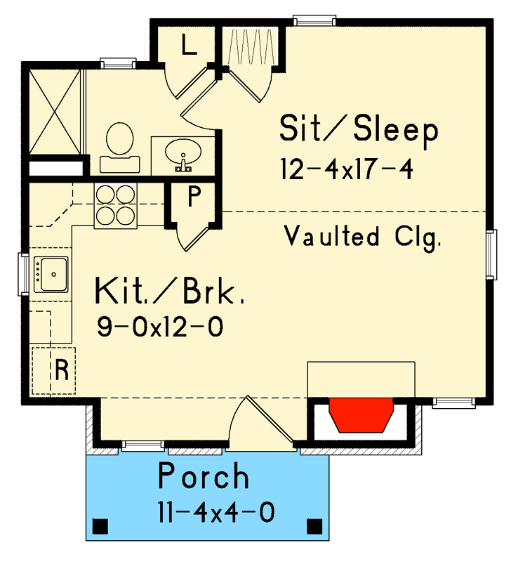 Plan 22035SL: Cabin Cottage House Plan with Efficient Studio Living - Floor Plan - Main Level - Cabin, Cottage