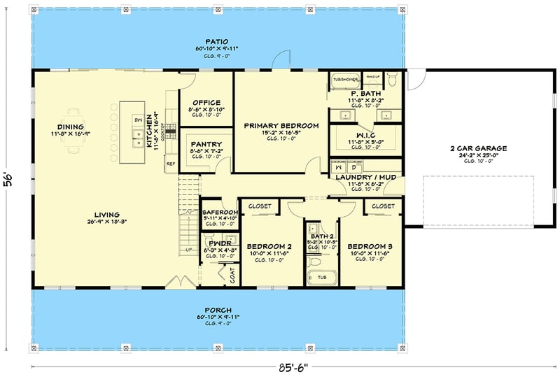 Plan 850026PKE: Modern Barndominium House Plan with 3 Beds, Home Office, and Bonus Room - Floor Plan - Main Level - Barndominium
