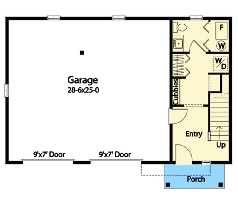 Plan 22107SL: Detached 2-Car Garage with 2-Bed, 2-Bath Apartment Above - Floor Plan - Main Level - Colonial, Country, Traditional