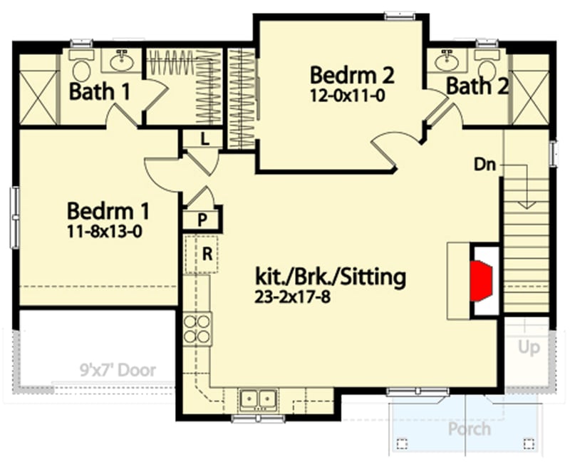 Plan 22107SL: Detached 2-Car Garage with 2-Bed, 2-Bath Apartment Above - Floor Plan - 2nd Floor - Colonial, Country, Traditional
