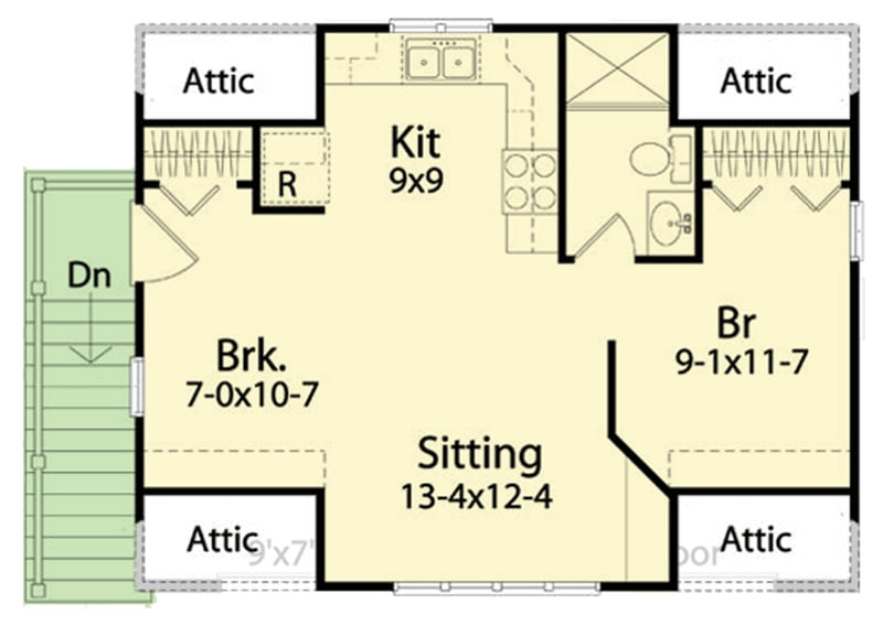 Plan 22194SL: Versatile 1-Bedroom Carriage House Plan with 2-Car Garage Space - Floor Plan - 2nd Floor