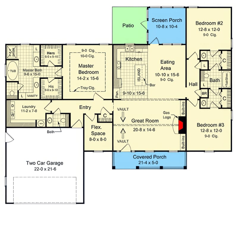 Plan 51376MM: Charming Modern Farmhouse House Plan with 3 Bedrooms and Two-Story Great Room - Floor Plan - Main Level - Country, Modern Farmhouse, New American