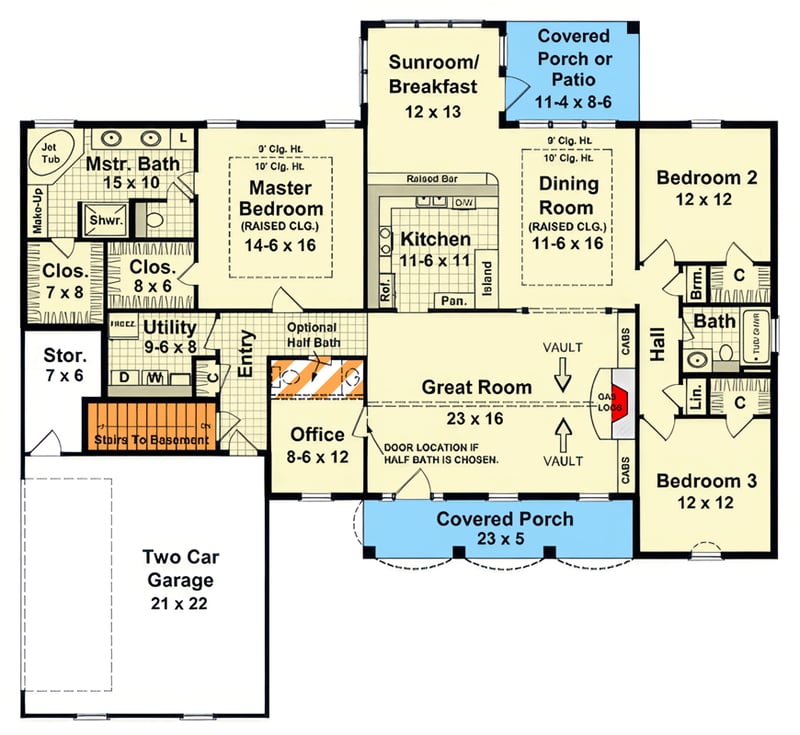 Plan 51377MM: Ranch Modern Farmhouse House Plan with Split Bedrooms and Office - Floor Plan - Main Level - Craftsman, Modern Farmhouse, Ranch