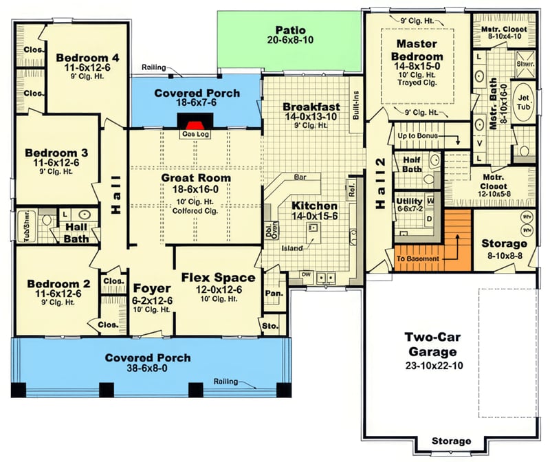 Plan 51378MM: Modern Farmhouse House Plan with 4 Bedrooms and 2-Car Garage - Floor Plan - Main Level - Craftsman, Modern Farmhouse, Ranch